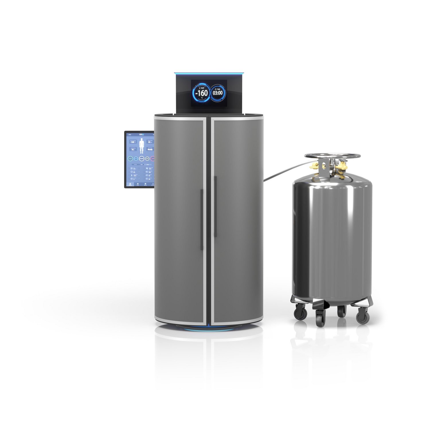 Black CRYO XC™ cryosauna next to pressurized vessel